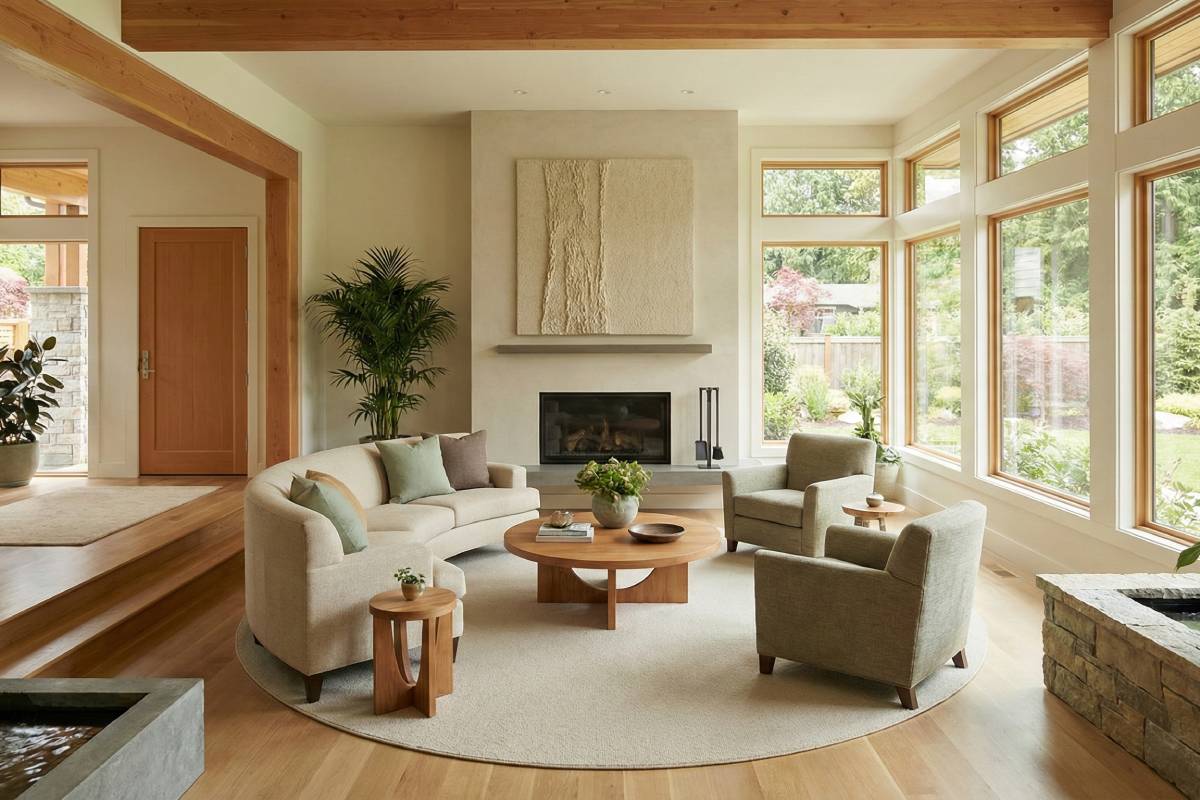 Modern living room utilising Feng Shui layout principles for optimal energy flow
